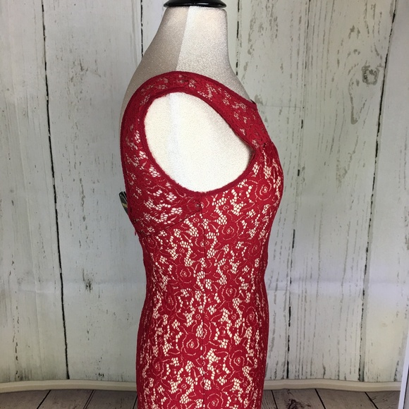 Red Lace Illusion Floor Length Dress NWT - Picture 6 of 8